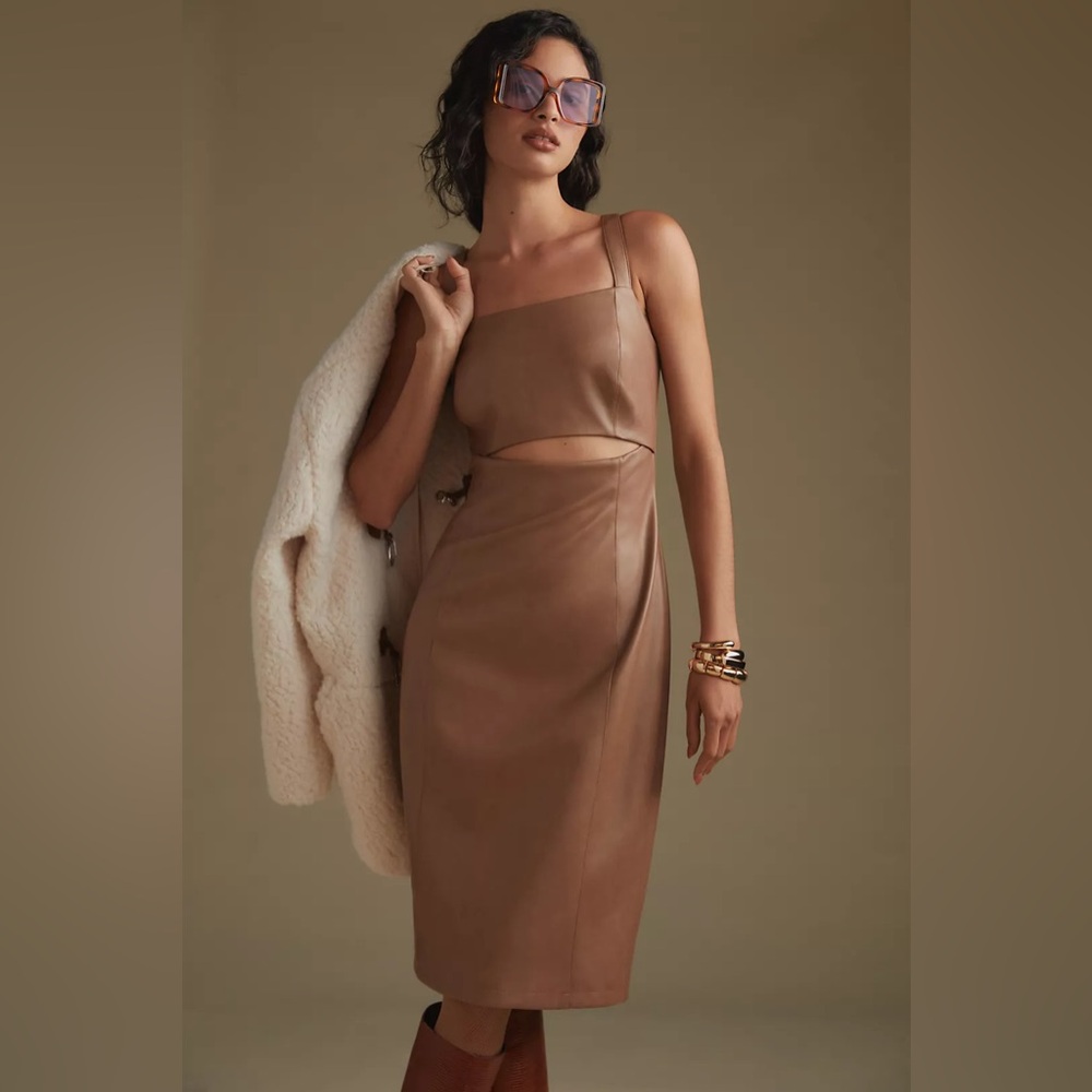 Anthropologie Avec Les Filles Faux Leather Cutout Midi Dress Brown S
